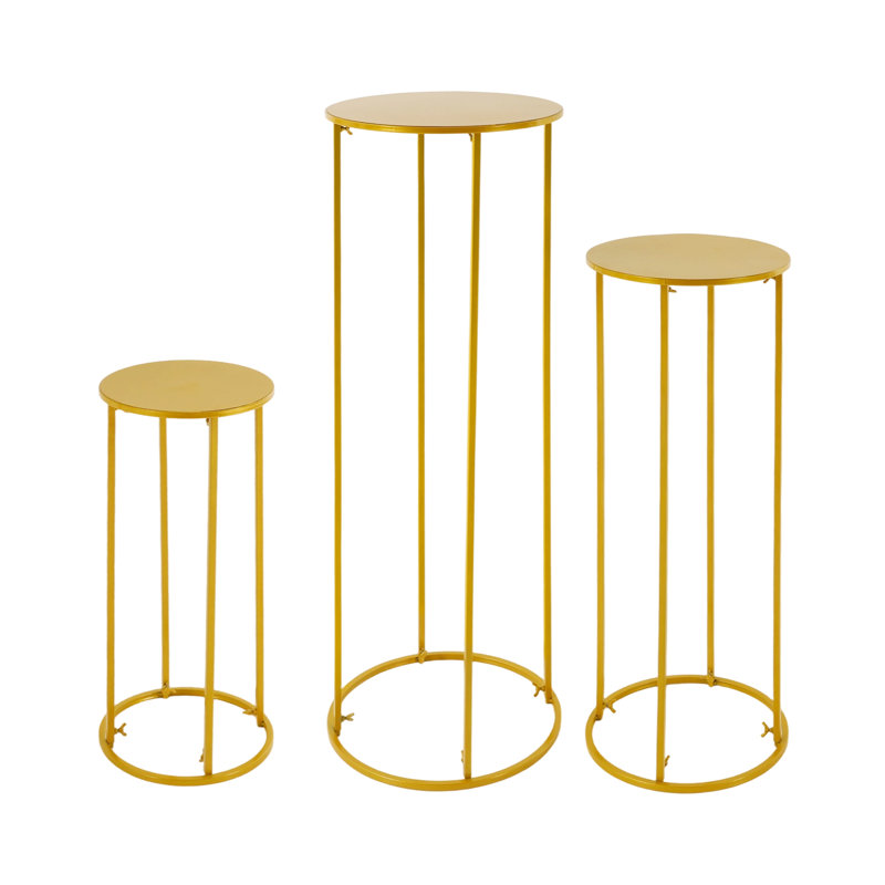 3 Pcs Gold Metal Flower Stand - Elegant Column Decor for Weddings & Events
