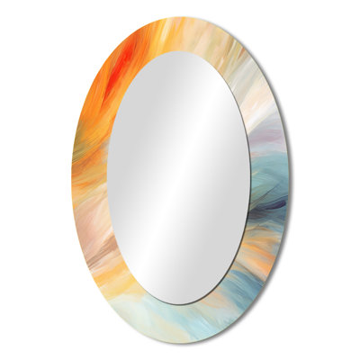 Vintage Blue And Orange Wave Elegance I - Orange Oval Wall Mirror Decor
