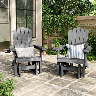 Smooth Motion Glider Adirondack Chair, 3-Position Adjustable Outdoor Chair, HDPE Easy Assembly & Ergonomic Back Support for Patio