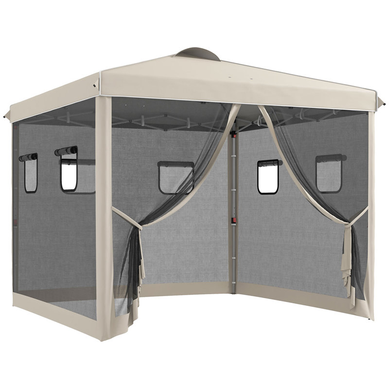 Beige 10' x 10' Pop Up Canopy Tent with Mesh Curtains