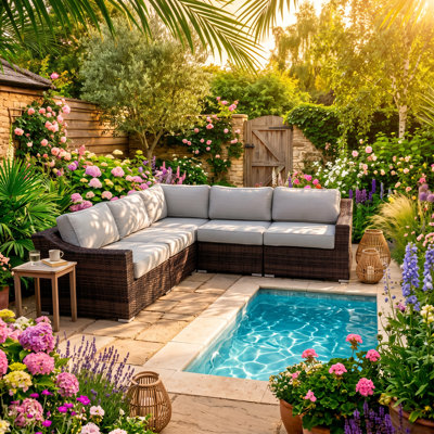 LSI Modern 103" W x 34" D x 34" H 5-Piece Modular HDPE Wicker Outdoor Sectional Seating Group