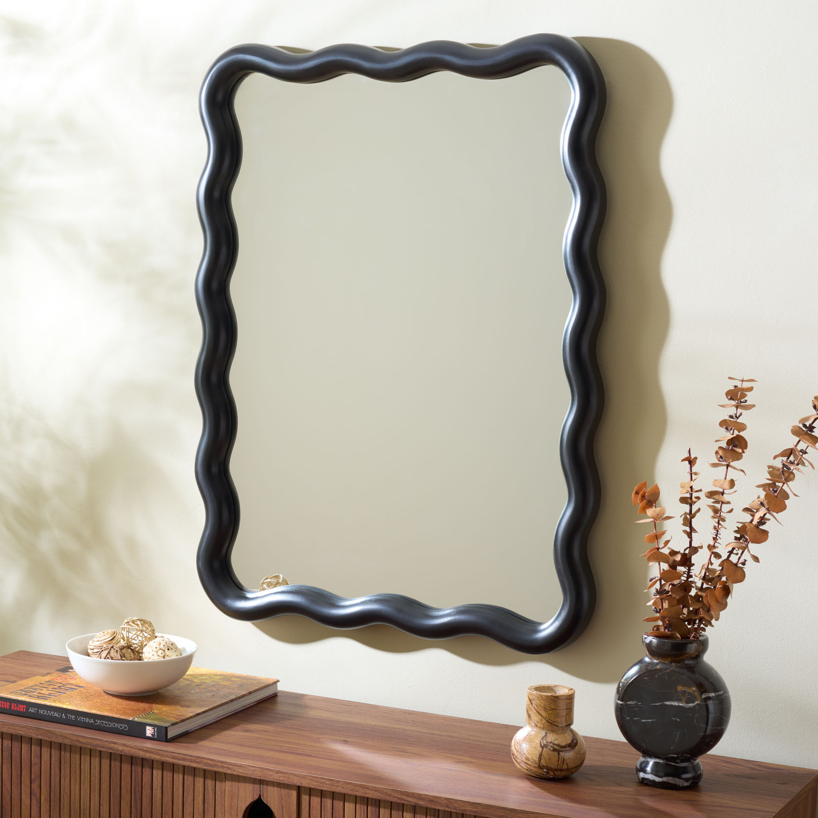 24" Pine Accent Mirror, Black