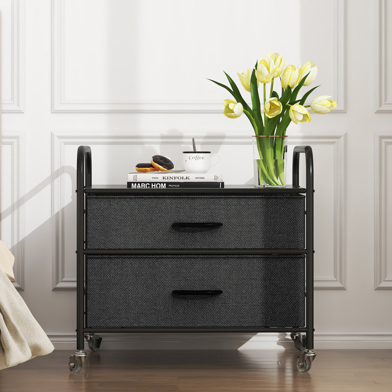 Mini Fridge Stand With Storage, 2 Drawer Fridge Cart, Dorm Fridge Table With 4 Swivel Wheels, Black