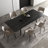 11-Piece Modern Extendable Dining Set, 94.5" Black Marble Look Table with 10 Grey Upholstered Chairs, Tapered Legs-1475895945-1475895944