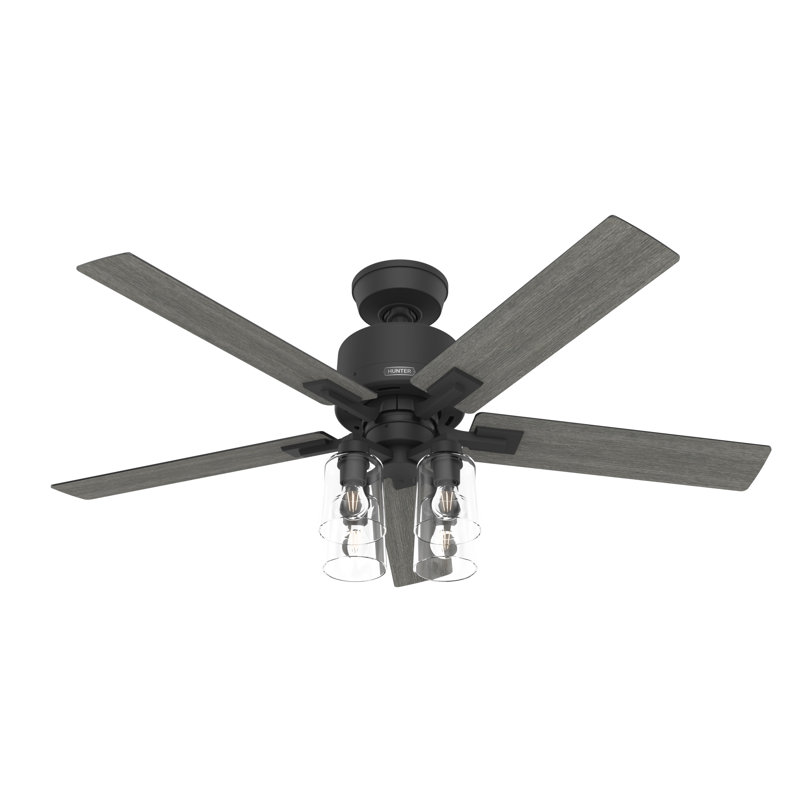 52" Techne 5 - Blade Ceiling Fan with LED Light Kit, Remote Control, WiFi Smart Fan, Easy Install, Matte Black
