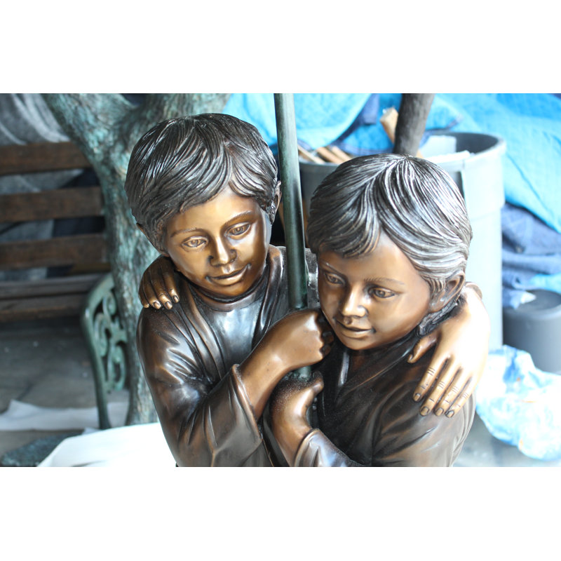 Bronze 2 Kids Holding an Umbrella Fountain