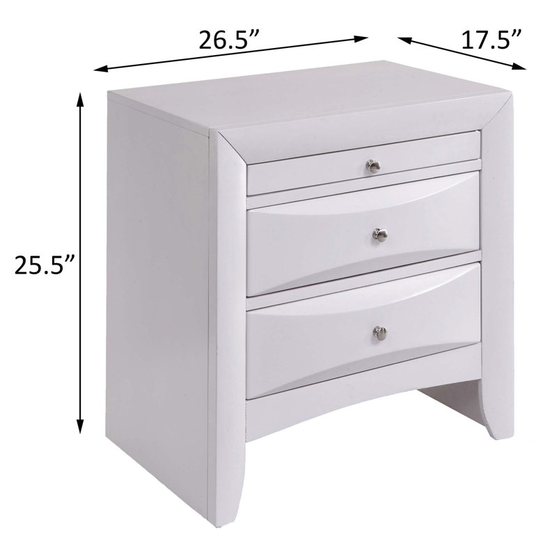Table de chevet avec 2 tiroirs, Blanc