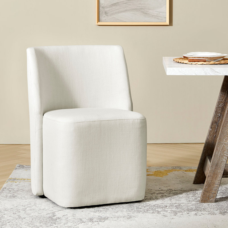 Chaise de salle à manger avec roulettes Leonas, Blanc