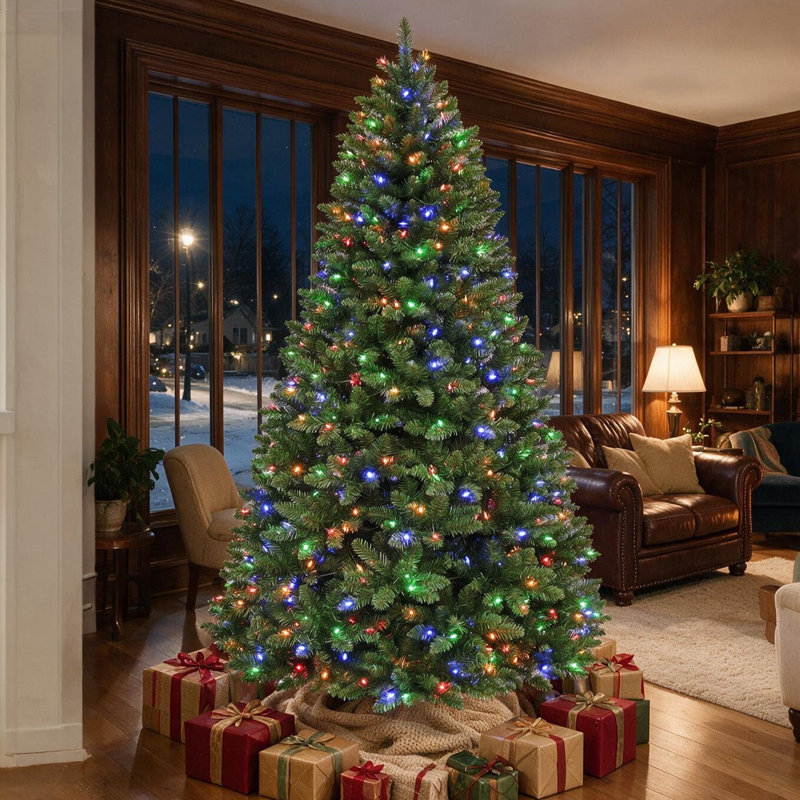 7,5 pi Arbre de Noël artificiel pré-éclairé avec lumières DEL à changement de couleur