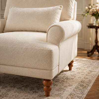 Elvaris 36.7" Oversized Accent Chair with Circular Arms, Ergonomic Lumbar Support, Deep Foam Seat and Roman Column-Style Wood Legs