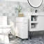 Armoire à papier hygiénique, armoire de salle de bain mince avec 4 roulettes, petite armoire de rangement de salle de bain avec trous en papier, portes coulissantes et tablette réglable pour les petits espaces