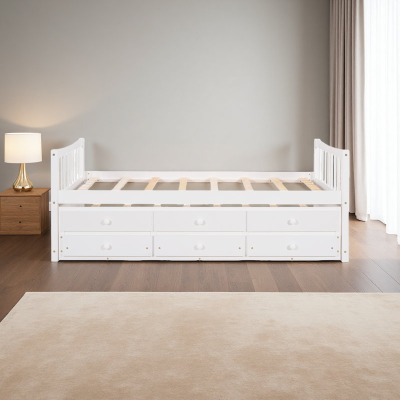 Lit de jour avec couchette et tiroirs, taille simple, Blanc