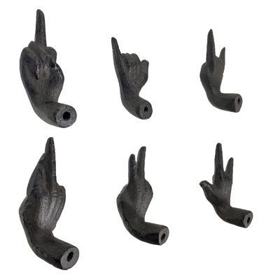 Ensemble de 6 boutons d'armoire en fonte noire - poignées de tiroir rustiques, quincaillerie décorative unique, formes de main fantaisistes d'inspiration SLA, style campagnard rétro, quincaillerie de fixation incluse
