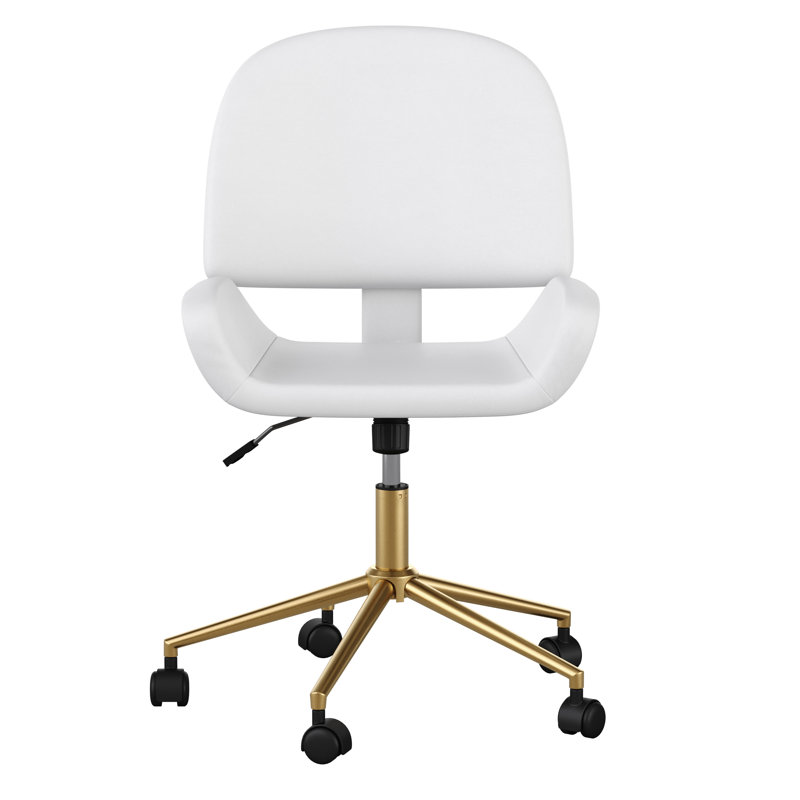 Fauteuil de bureau pivotant sans accoudoirs Martha Stewart Tyla, Blanc, Laiton