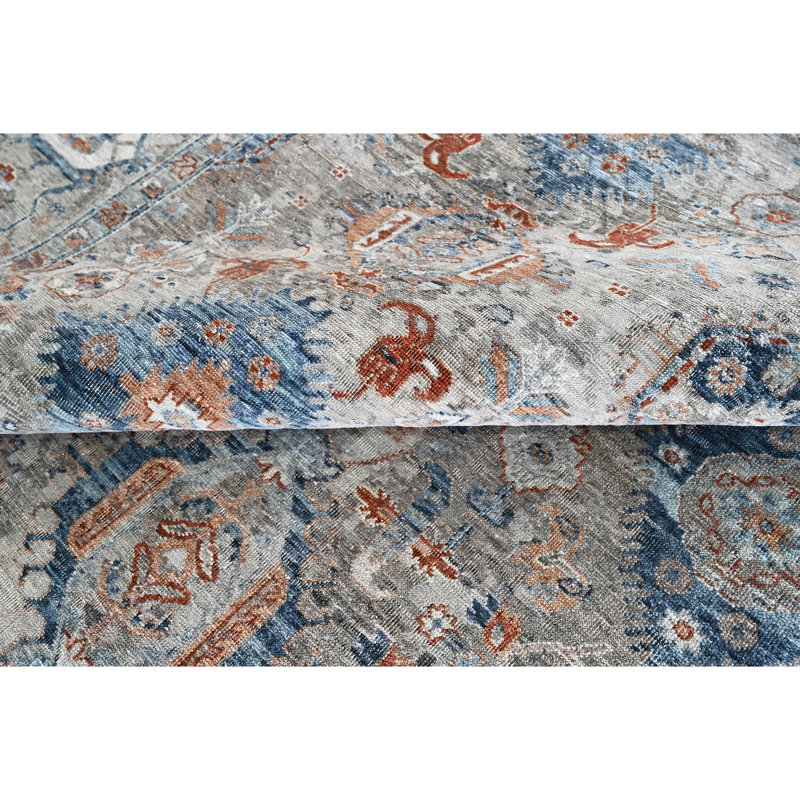 Hand Knotted Wool Oriental Area Rug in Light Gray/Camel/Ivory/Blue, Rectangle 8' x 10'