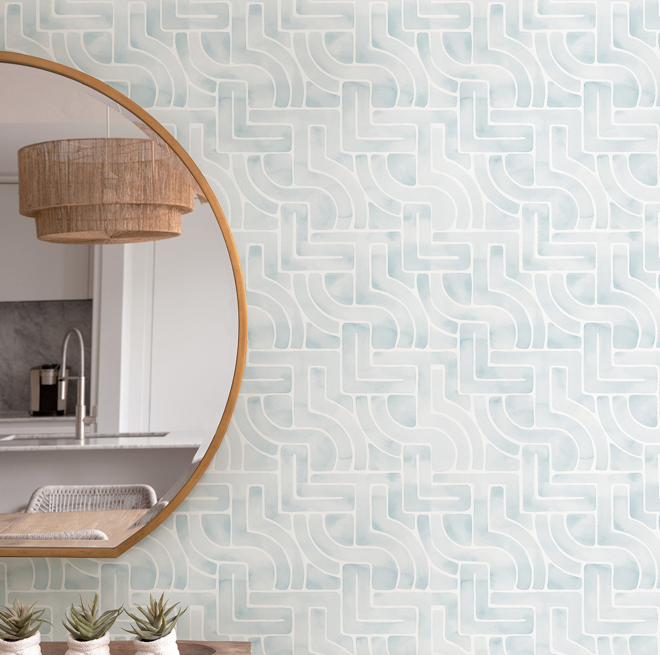Modern Peel & Stick Geometric Wallpaper, Blue