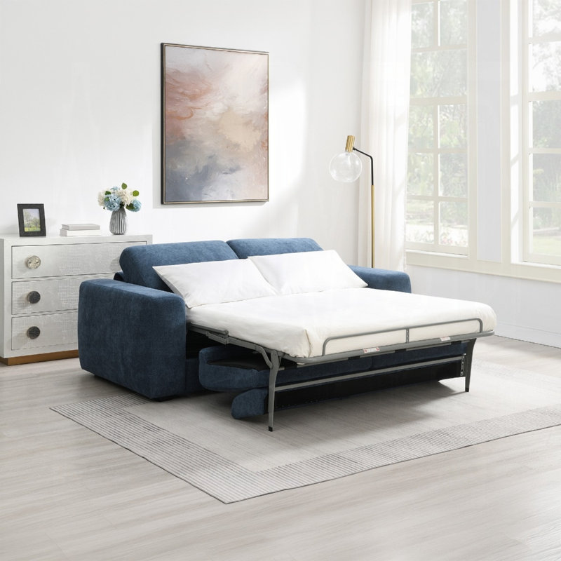 Canapé Chesney avec canapé-lit, Chenille bleu foncé