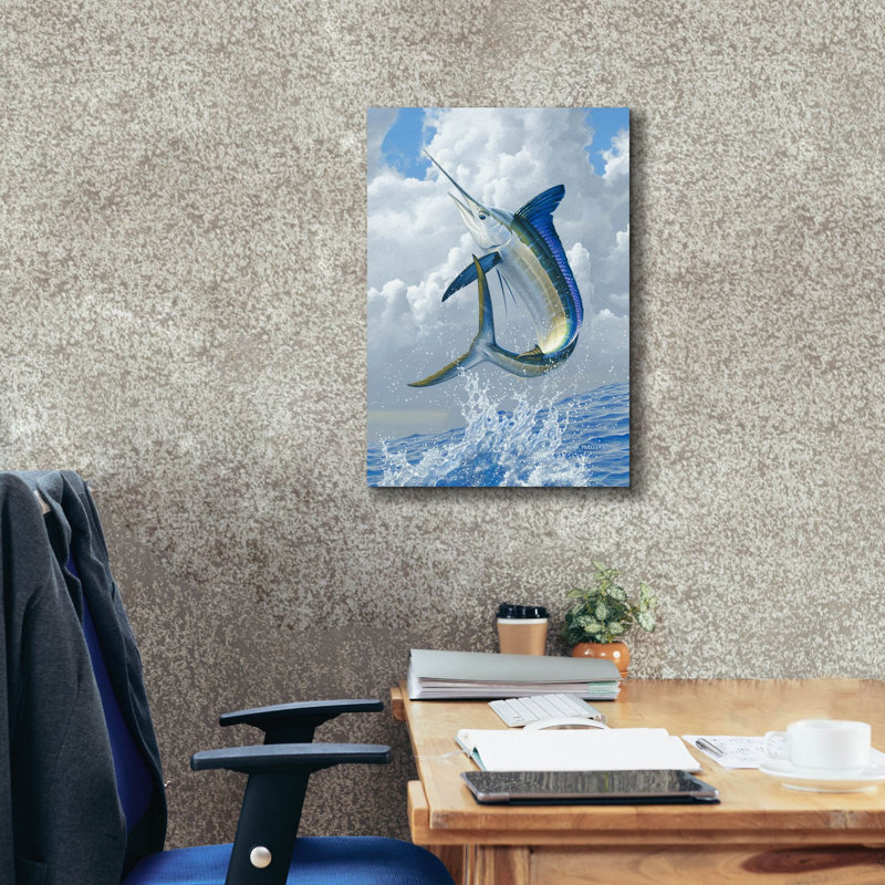 Marlin blanc sur toile par Mark Mueller, reproduction d'art animalier, H 26 po x l 18 po x P 0,75 po