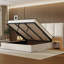 Lit tapissier avec rangement à levage hydraulique, lit plateforme avec 2 tables de chevet attachées, beige-132269446-132269449