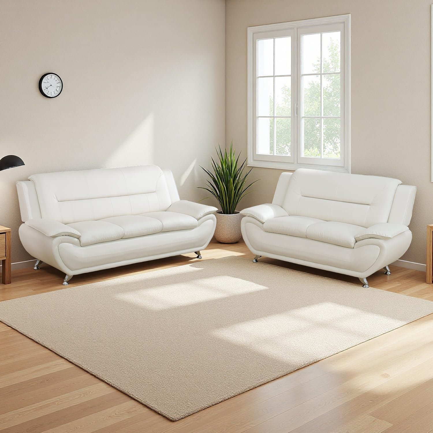 Ivy Bronx 2-Piece Faux Leather Upholstered Living Room Sofa Set ...