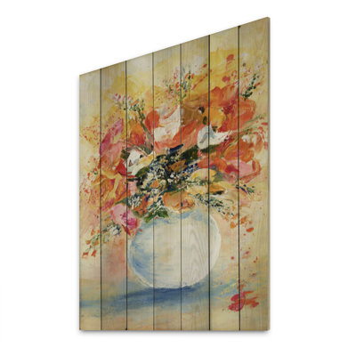 Orange et jaune bouquet de fleurs - impression d'art mural en bois de ferme