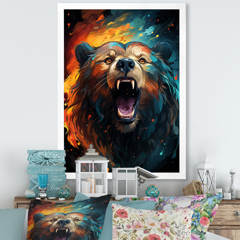«Expressionist Portrayal Of A Grizzly Bear I», reproduction sur toile, H 20 po x l 12 po x P 1 po, Cadre photo blanc