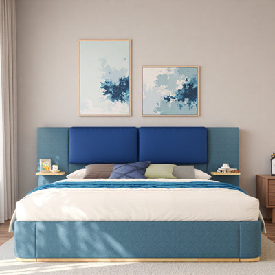 Upholstered Platform Bed With Shelves