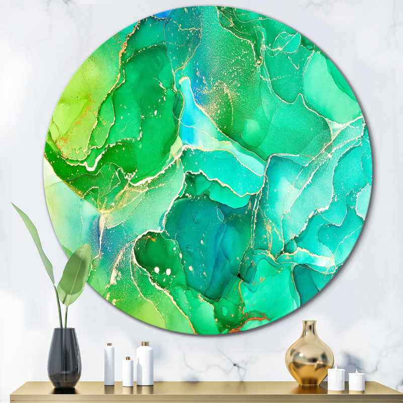 Art liquide vert et bleu - cercle moderne en métal, H 23 po x l 23 po x P 1 po