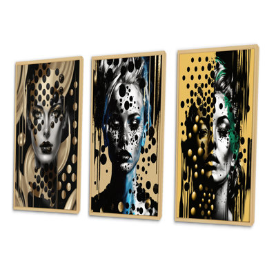 Transcending Female Potrait - Modern Woman Art Set Of 3 Pieces