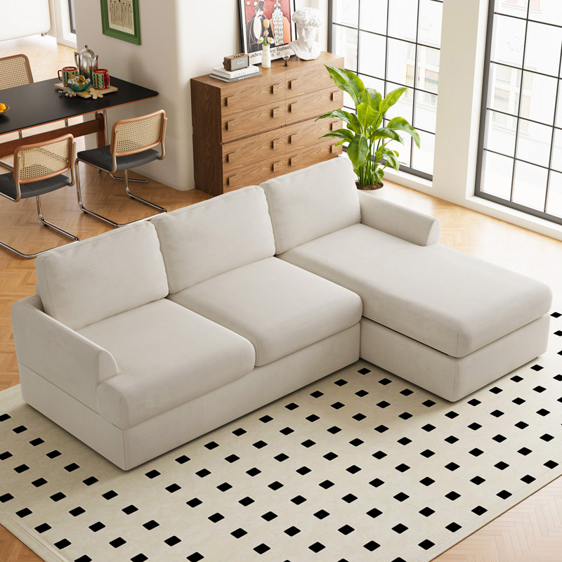 Canapé modulaire en L doux pour le salon, Velours beige