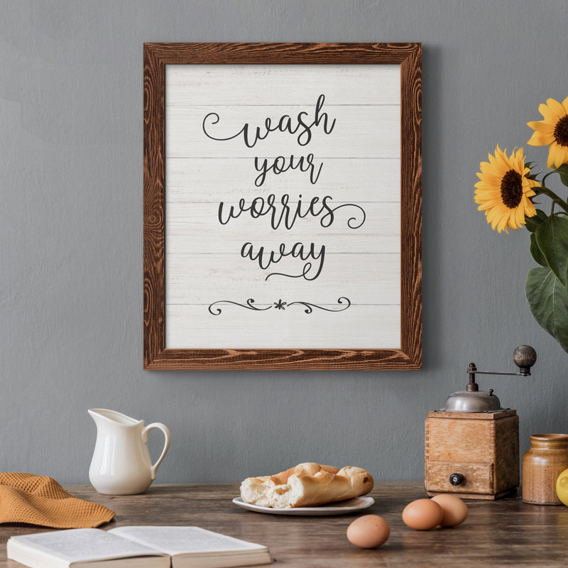 «Wash Worries», art textuel sur toile, Érable, H 37,5 po x l 27,5 po x P 1,5 po