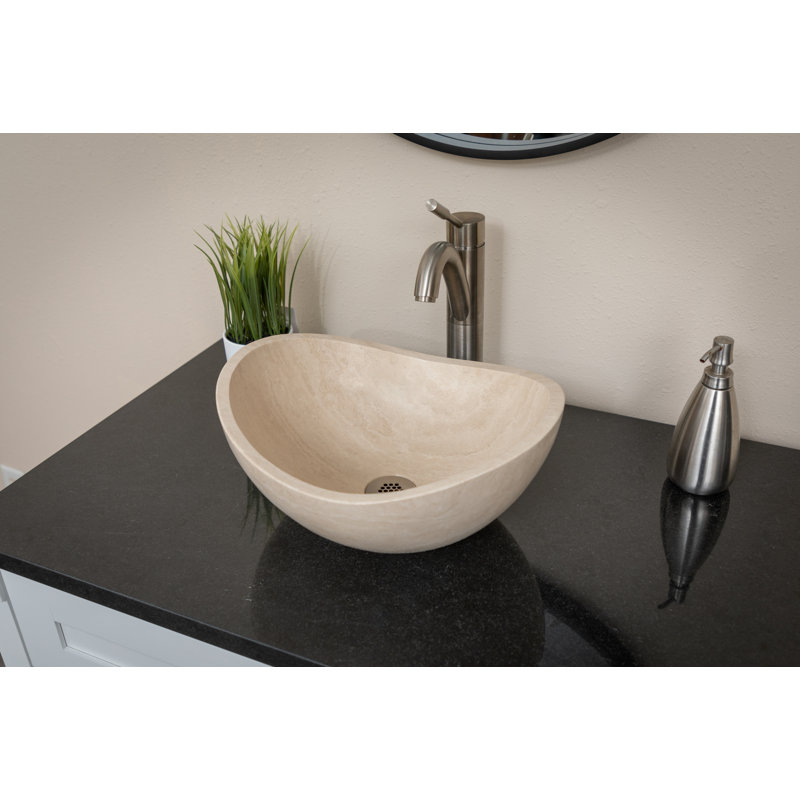 Eden Bath 12.75'' Stone Oval Bathroom Sink, Honed Beige