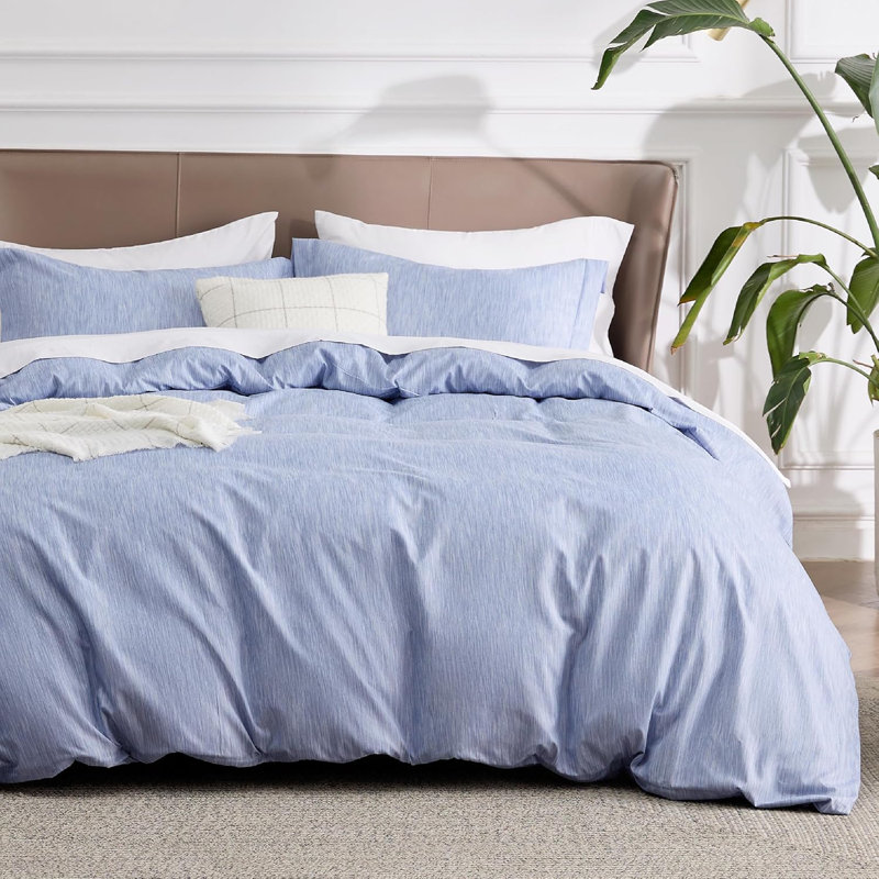 Bedsure Super Soft Cationic Dyed Duvet Cover, Queen Duvet Cover + 2 Standard Pillowshams, Navy