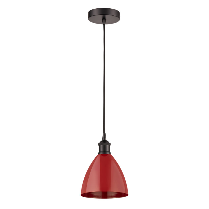 Luminaire suspendu simple à 1 lumière Schiavone, Bronze huilé, Rouge
