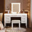 Meuble-lavabo 48 po avec miroir et lumières, coiffeuse de maquillage avec 7 tiroirs et tabouret rembourré, coiffeuse à finition beige classique avec tiroir à design creux-128969236