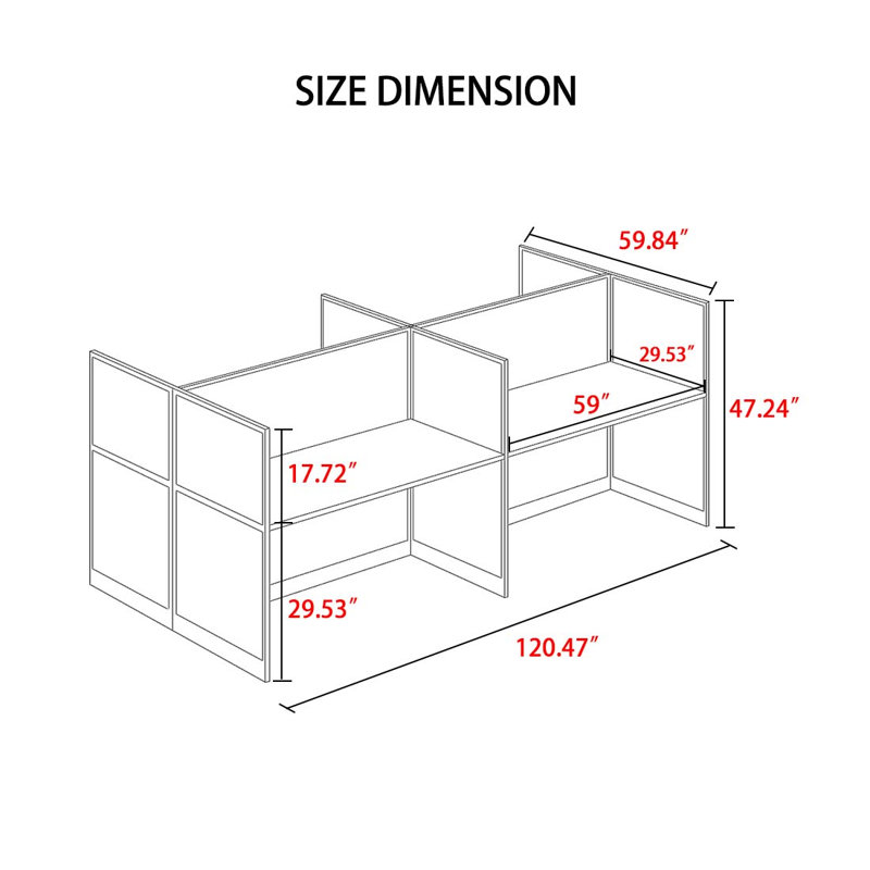 Rectangle 4 Person Office Cubicle Desk