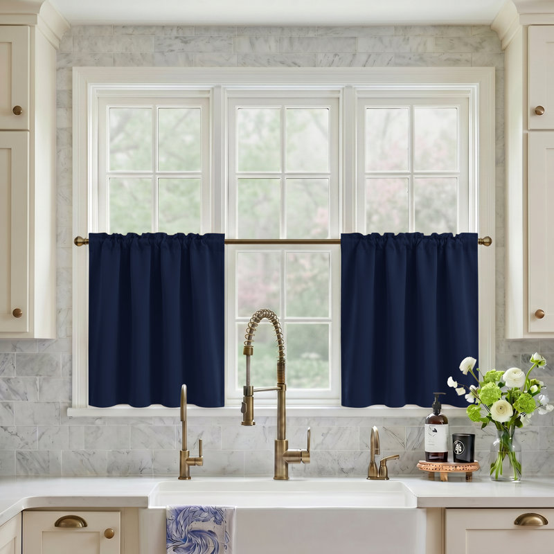 Polyester Blackout Rod Pocket Valance, 42" W x 24" L, Navy