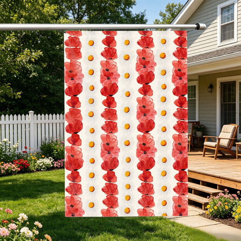 Pavillon de jardin à motif de coquelicots aquarelle, pelouse et balcon, 35 po x 24 po, Jour du Souvenir rouge