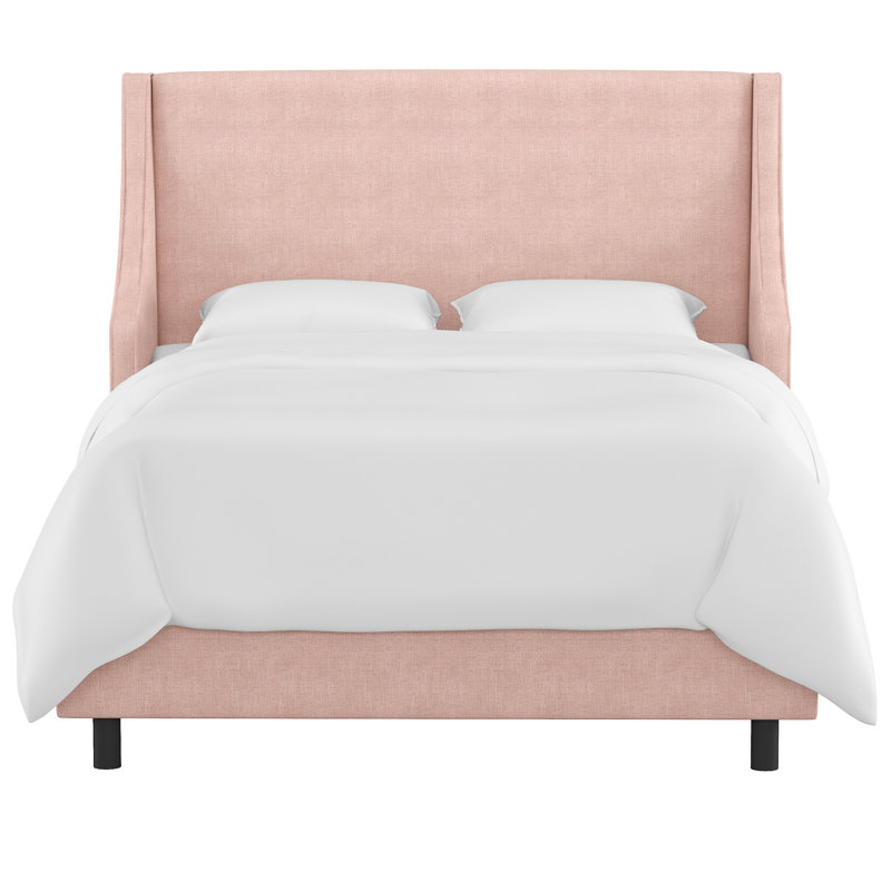 Lit tapissier standard à profil bas Bernadine, Grand, Lin quartz rose texturé Zuma