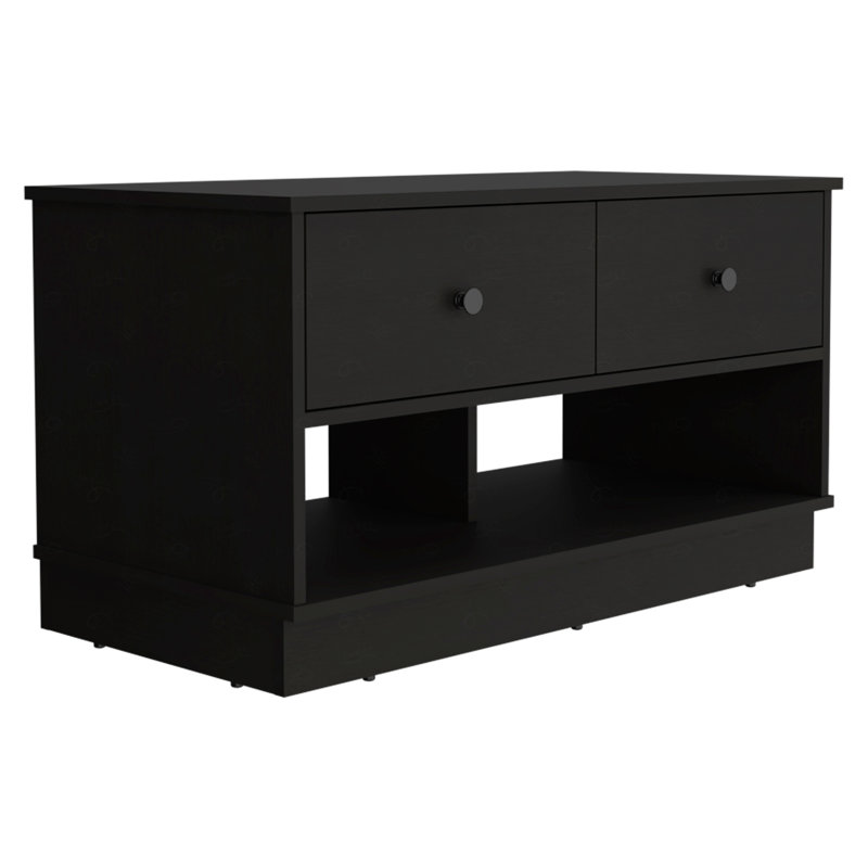 Banc de rangement Beji, tablette inférieure, deux tiroirs, Noir