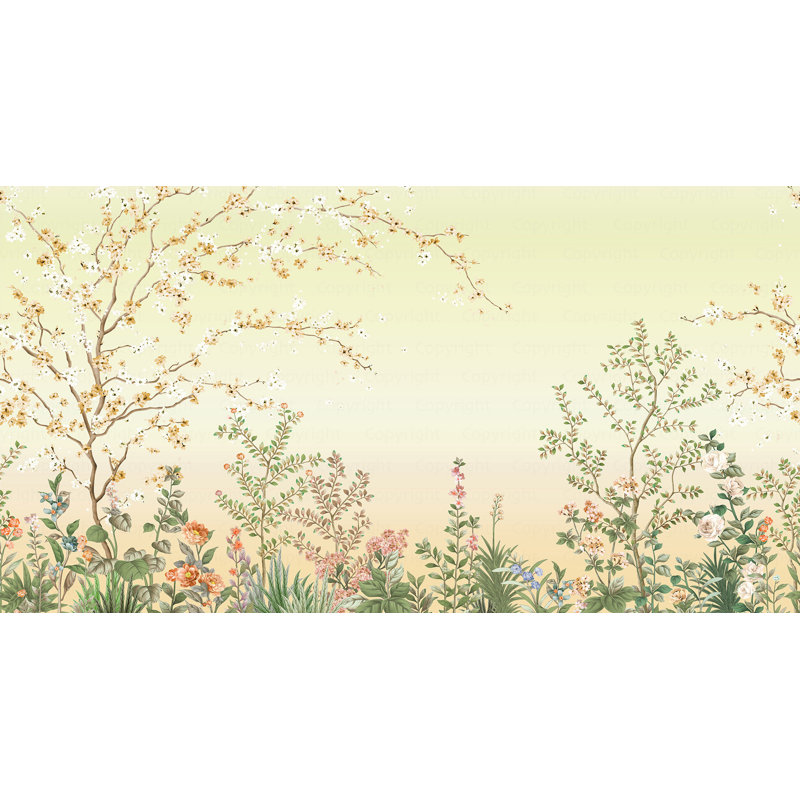 Murale de papier peint Blossom Pastel Garden, L 110,04 po x l 204 po, Jaune