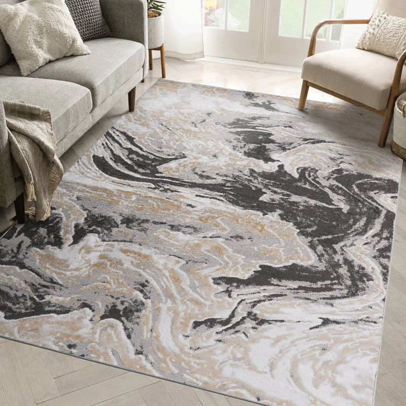 6X9 Grey / Abstract Area Rug, Gray, Rectangle 6'7" x 7'9"