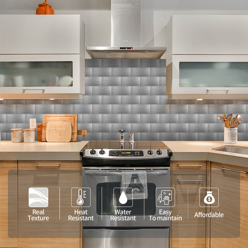 Carrelage mural en composite de PVC 3 x 6 po Peel and Stick Backsplash, Composite métallique