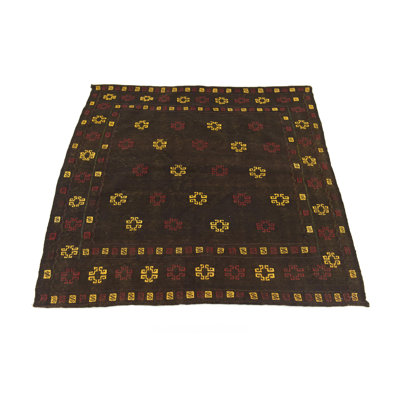Tapis intérieur en laine carrée 4 pi 2 po à la main one-of-kind à la main noué la new brown Earley