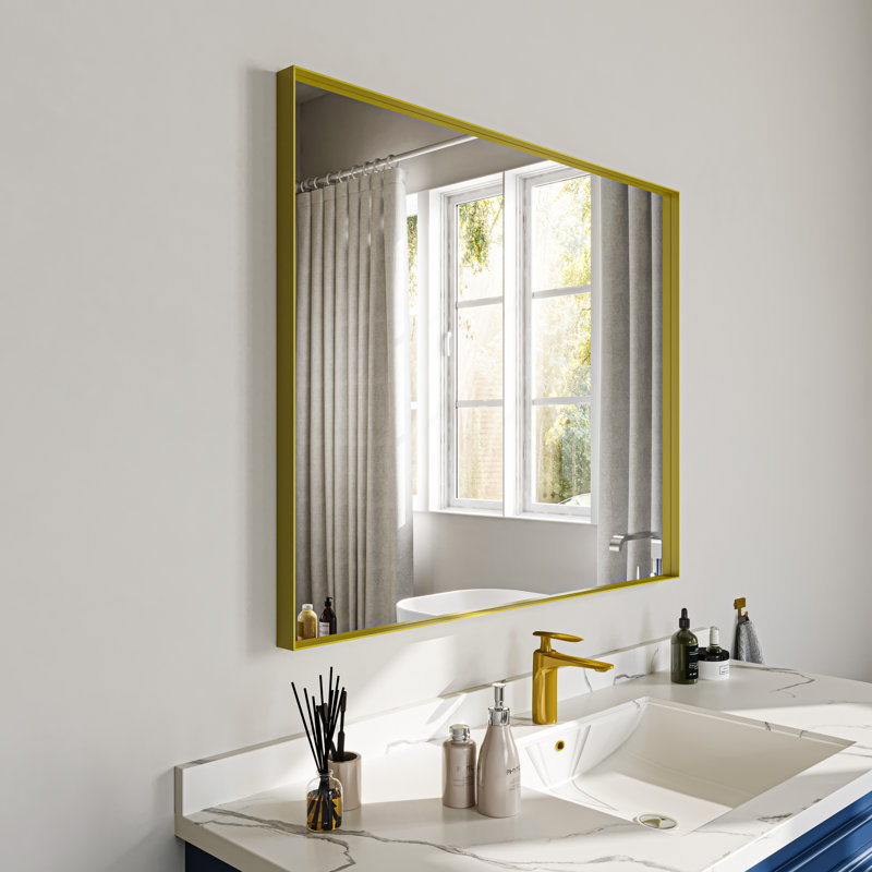 Aluminum Alloy Framed Decorative Wall Mirror Bathroom Vanity Mirror, Gold, 32" x 40"