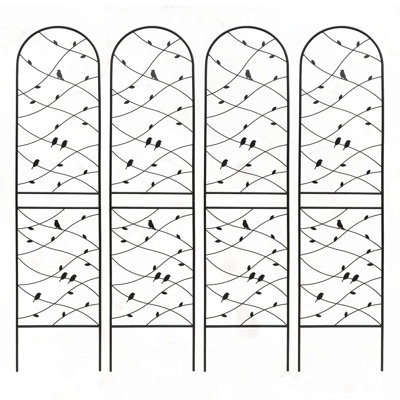 4 Pack Metal Garden Trellis Rustproof Trellis for Climbing Plants Outdoor Flower Support Bird Deco Black