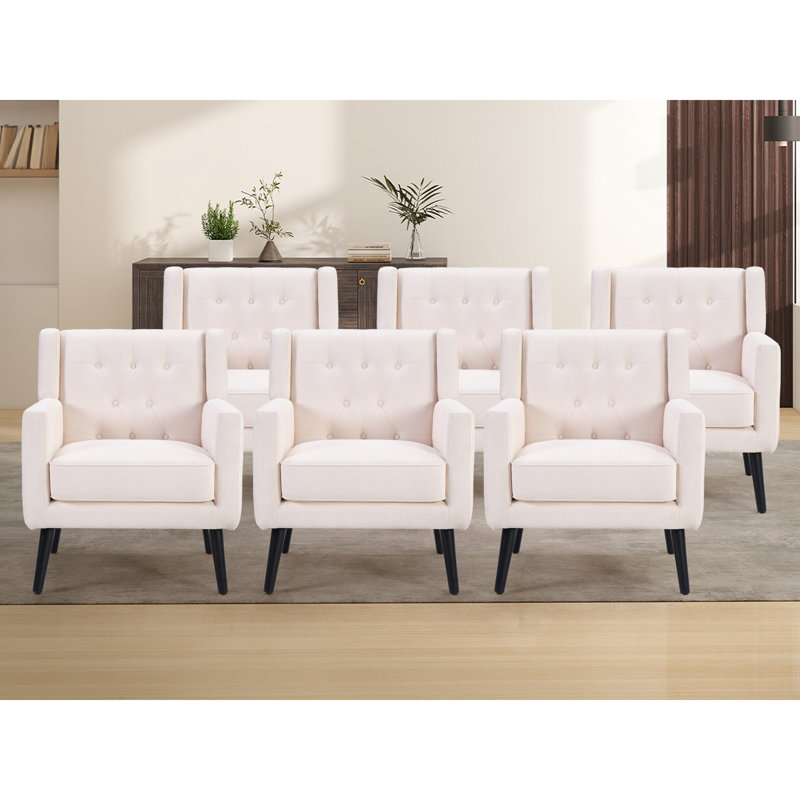 29" Wide Contemporary  Upholstered Tufted Armchair With Solid Wood Legs, Beige