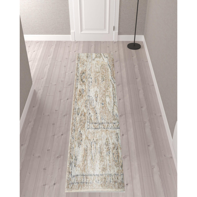Tapis beige lavable à la machine Laleia, Tapis de couloir 2 pi 2 po x 10 pi