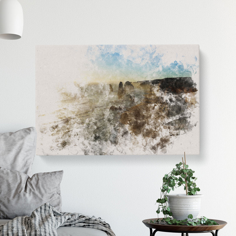 Twelve Apostles In Australia Watercolour - Wrapped Canvas Print, 60cm H x 91cm W x 3cm D