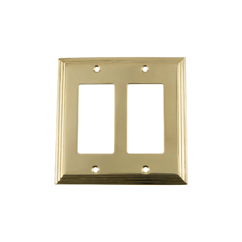 Deco 2-Gang Rocker Wall Plate, Unlacquered Brass
